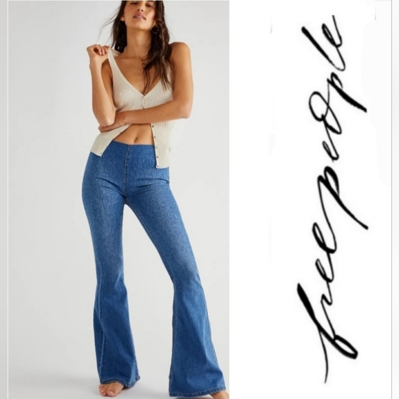 Free People Denim - Free People Women's Penny Pull-on Flare Stretch Denim Jeans Size 25 Med Wash